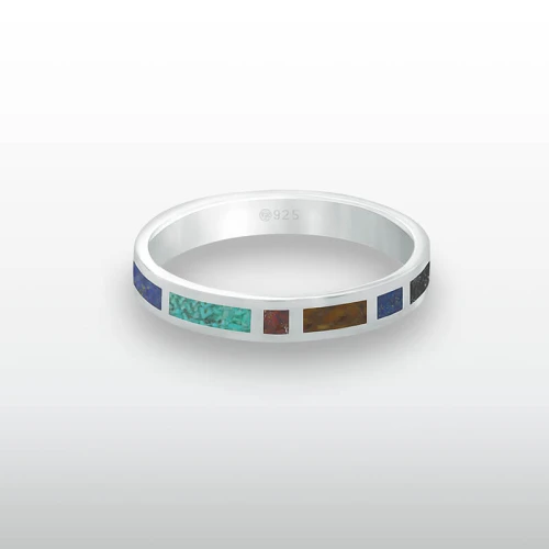 Pierścionek INLAY witraż inkrustowany kamień czarny onyks turkus granat lapis lazuli tygrysie oko srebro unisex