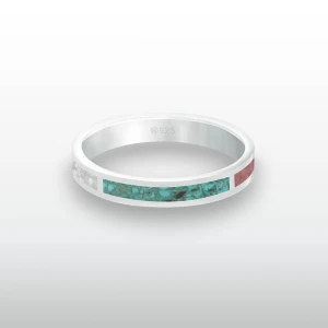 Pierścionek INLAY quatro inkrustowany kamień turkus jadeit czerwony lapis lazuli masa perłowa srebro unisex