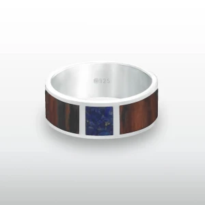 Pierścionek INLAY extra large inkrustowany drewno heban kamień lapis lazuli srebro