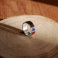 Pierścionek INLAY extra large inkrustowany drewno heban kamień lapis lazuli srebro