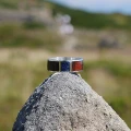Pierścionek INLAY extra large inkrustowany drewno heban kamień lapis lazuli srebro