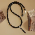 Naszyjnik z drewna inlay srebro zawieszka słupek xtra large heban naturalny